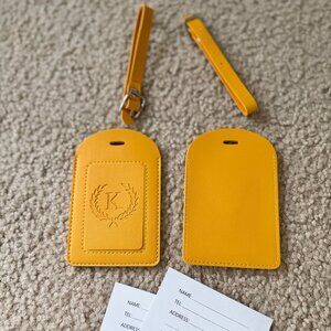 2 Luggage Tags - Faux Leather with Privacy Cover & Cards (Letter K)